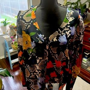 CAbi Sheer floral (roses) long sleeve shirt XL